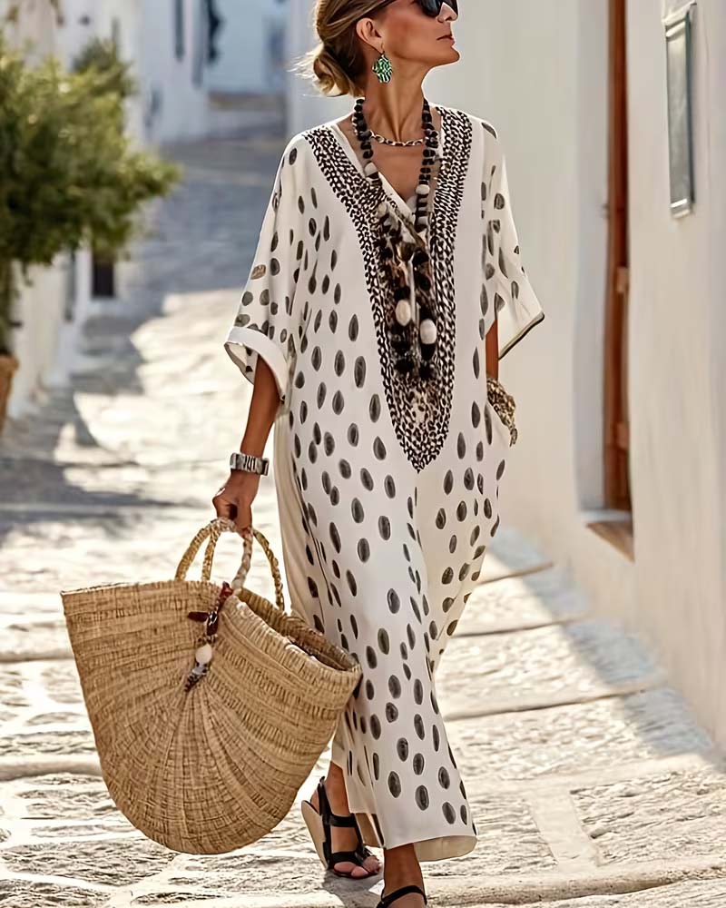 Robe Col V À Pois Resort Imprimé