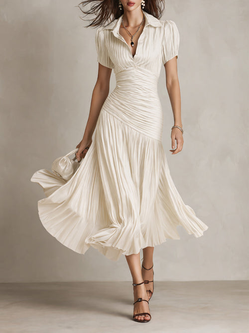 Adriana - Robe Midi en Satin Rayée Rétro