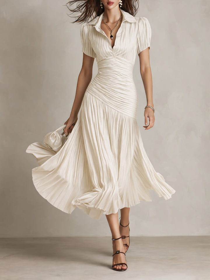 Adriana - Robe Midi en Satin Rayée Rétro