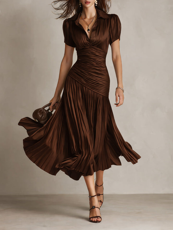 Adriana - Robe Midi en Satin Rayée Rétro