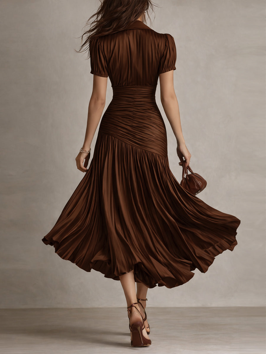 Adriana - Robe Midi en Satin Rayée Rétro