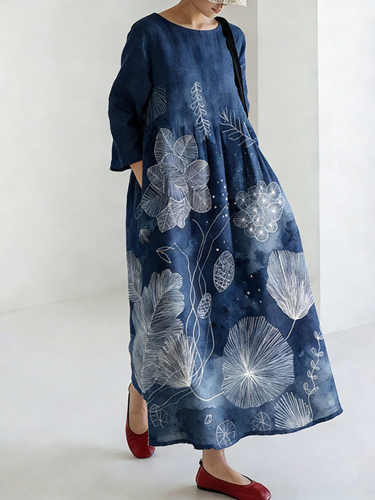 Robe Femme Imprimé Botanique de Style Japonais