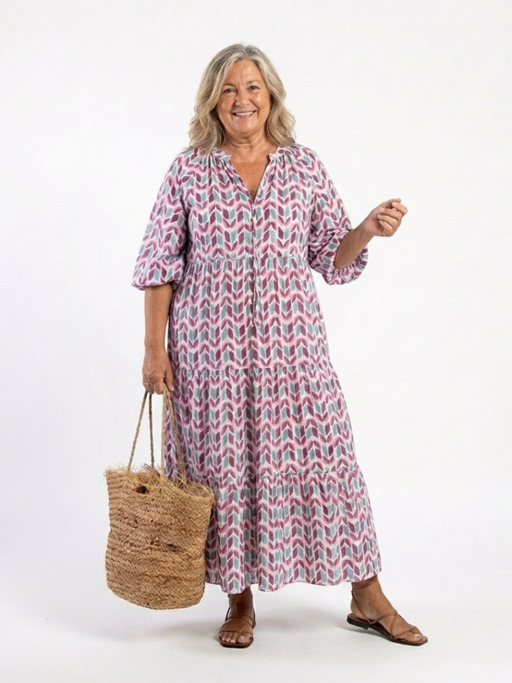 Mireya | Robe midi à manches longues à imprimé géométrique