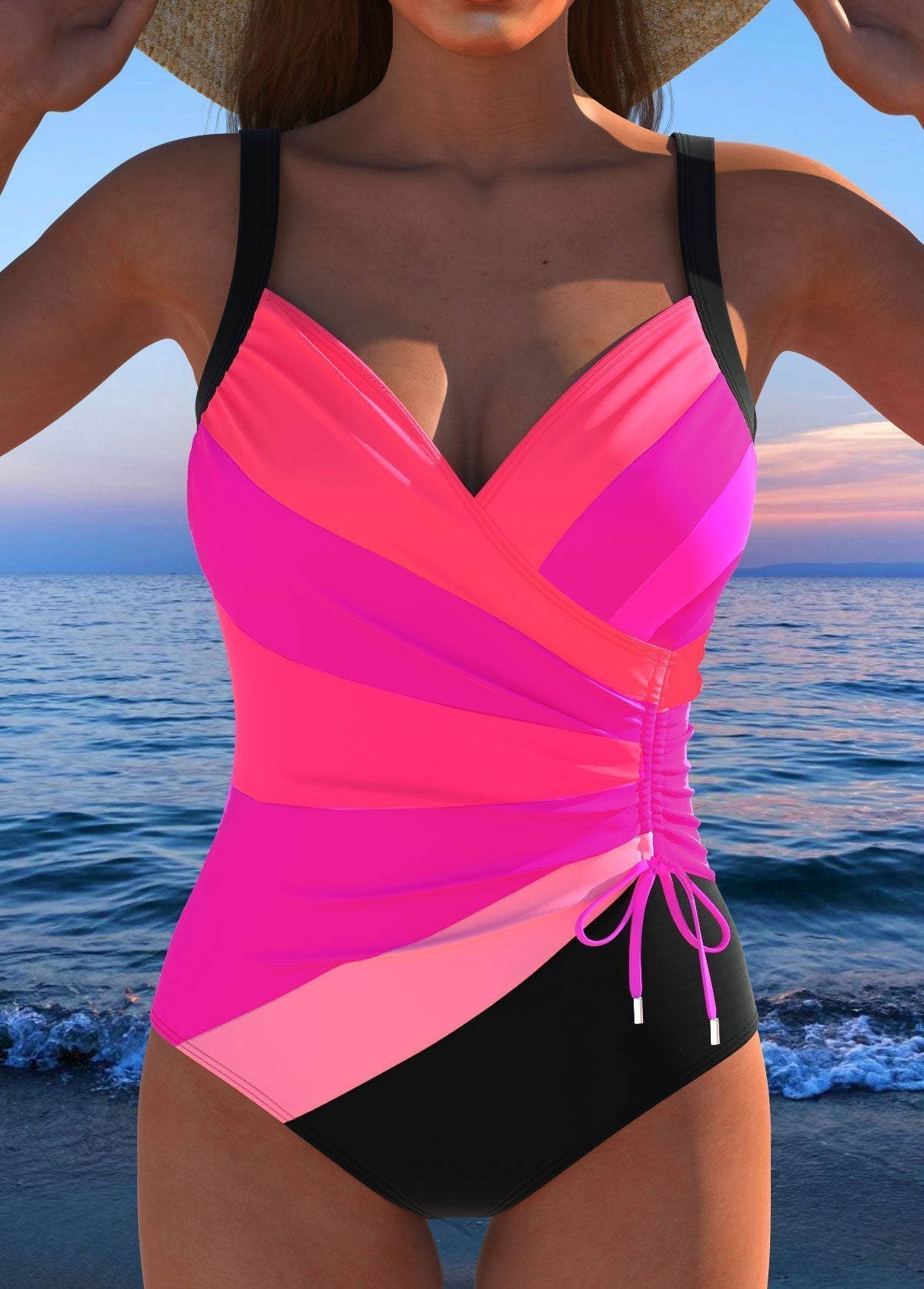 Aurora | Maillot de Bain Une Pièce Croisé Imprimé Multicolore & Cordon Ajustable