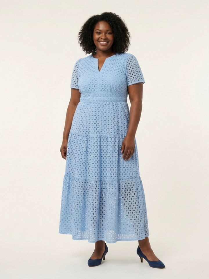 Brielle | Robe midi à manches courtes et col en V à volants