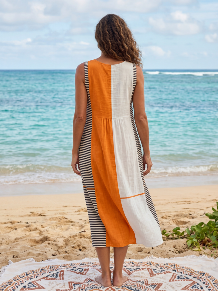 Owen | Robe Midi à Rayures en Bloc de Couleurs