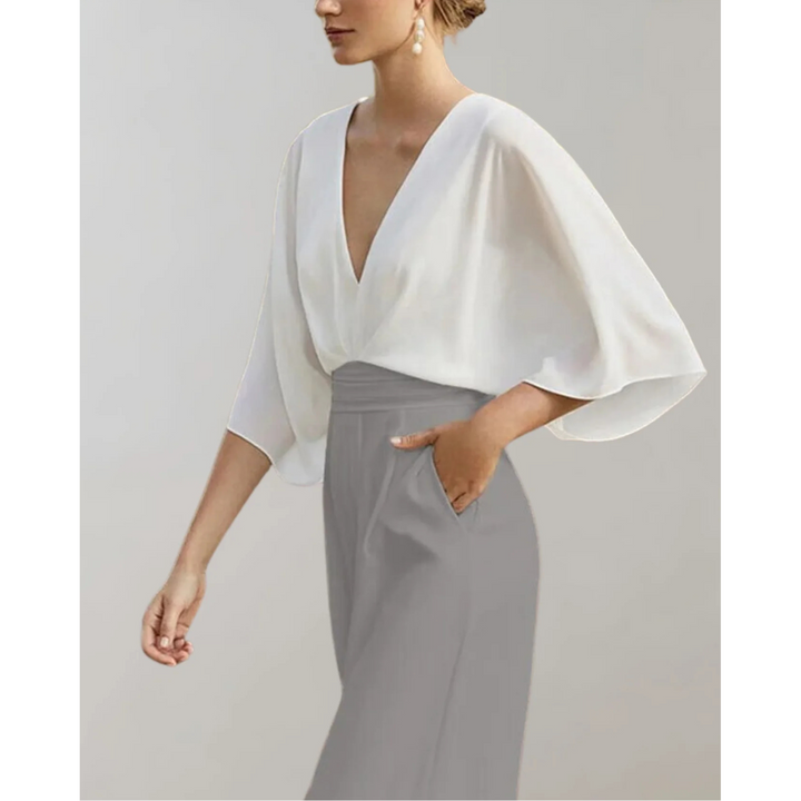 Célia | Combinaison Fluide Col V & Jambes Larges
