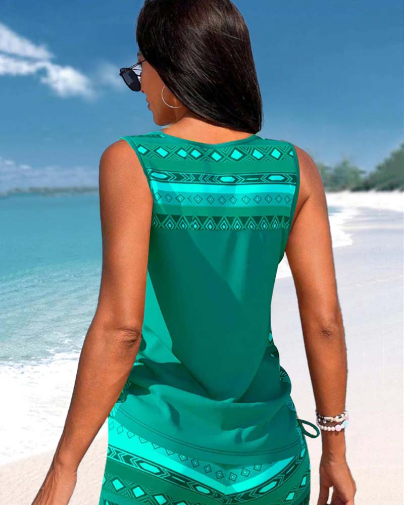 Azura | Tankini Deux Pièces Col V Croisé & Imprimé Géométrique Ethnique