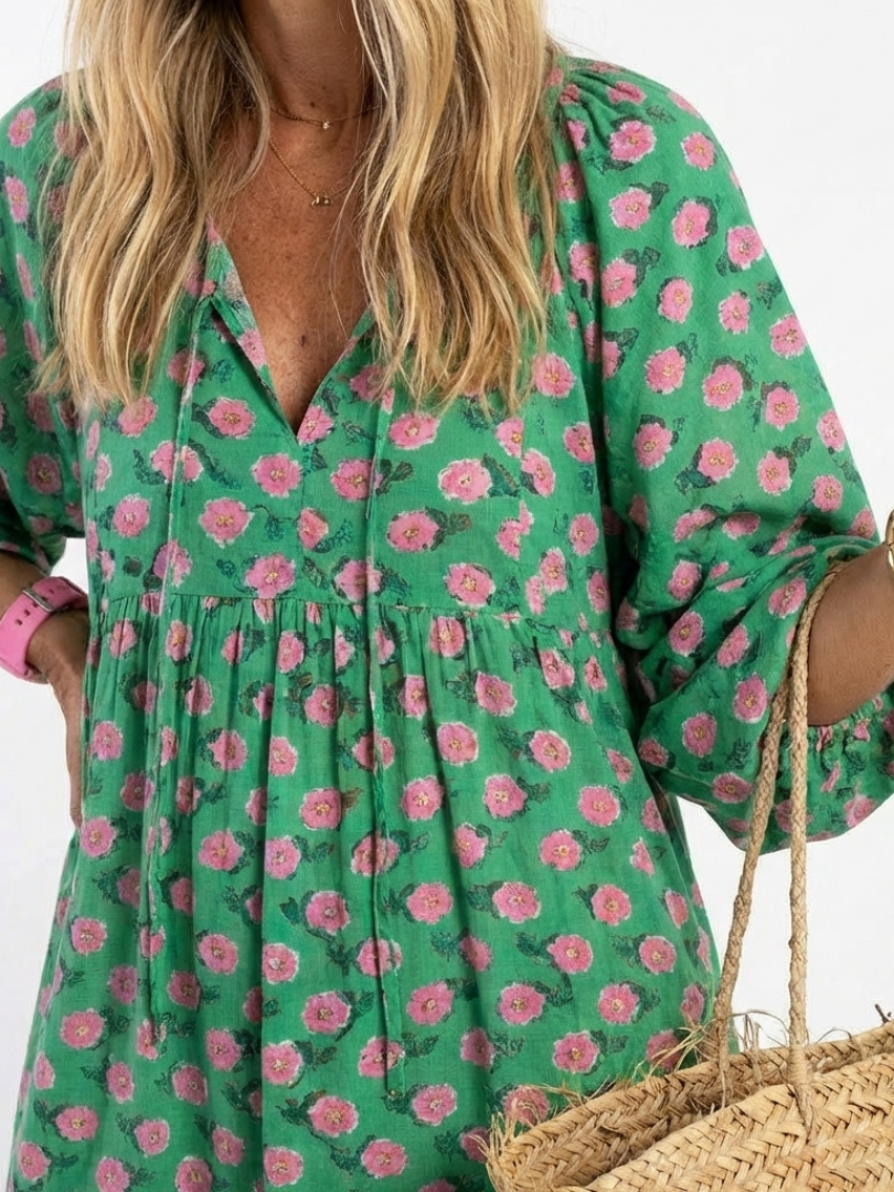 Fiora | Robe Midi Évasée Imprimée Florale à Col V