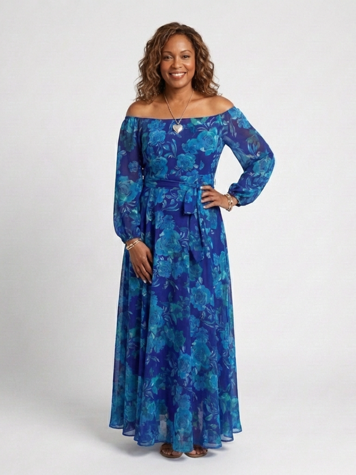 Aspen | Robe Maxi Fleurie à Épaules Dénudées