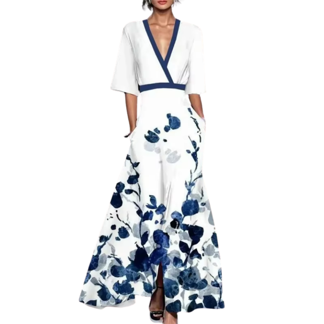 Noelle | Robe de Printemps Fleurie avec Décolleté en V