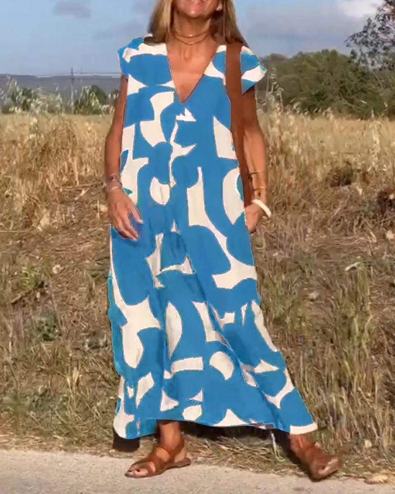 Robe avec imprimé et col en V