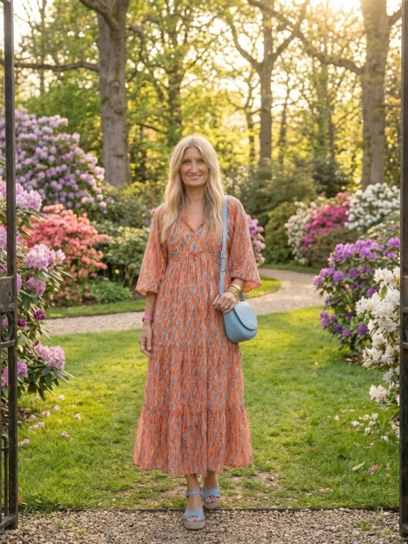 Amara | Robe Midi à Imprimé Géométrique avec Décolleté en V