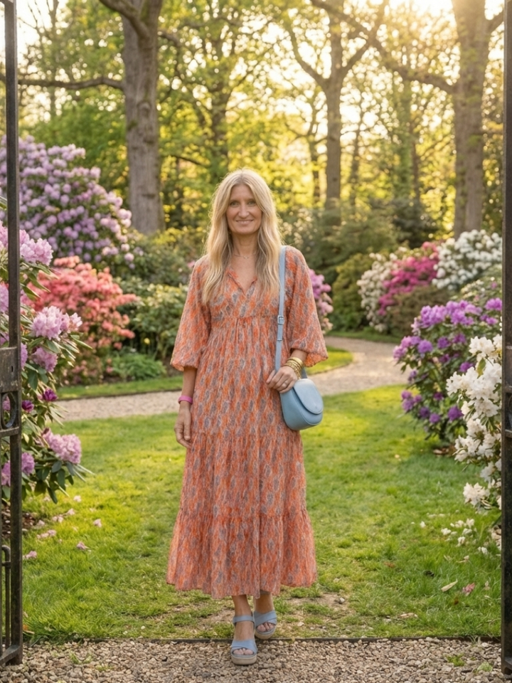 Amara | Robe Midi à Imprimé Géométrique avec Décolleté en V