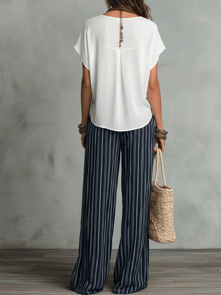 Pantalon Large à Rayures Bohémiennes Détendu et Sans Effort