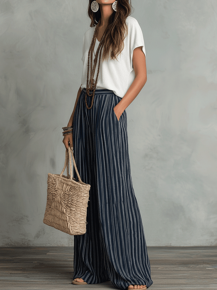 Pantalon Large à Rayures Bohémiennes Détendu et Sans Effort