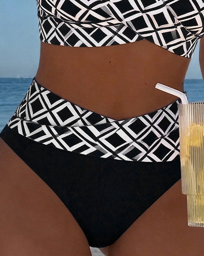 Léa | Bikini Deux Pièces Imprimé Géométrique & Taille Haute