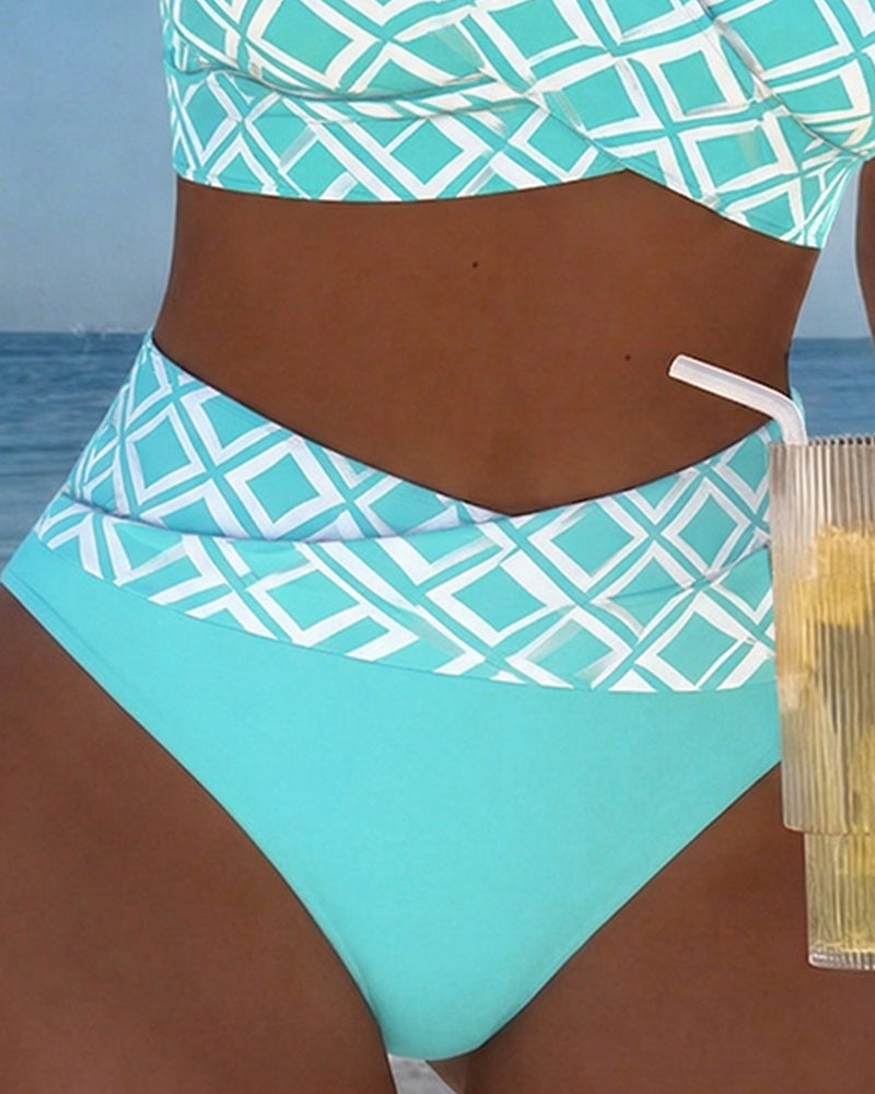 Léa | Bikini Deux Pièces Imprimé Géométrique & Taille Haute