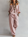 Ensemble de Pantalons Amples en Lin Rose Clair