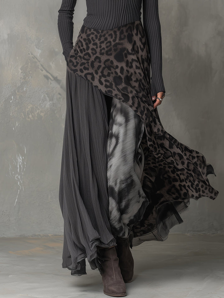 Martina - Robe longue de style bohémien avec imprimé léopard