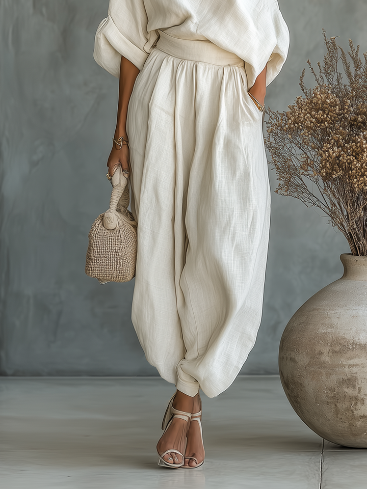 Lisa | Ensemble Top Doux à Épaules Dégagées et Pantalons Évasés