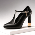 Vivienne | Escarpins Bout Pointu Bride T-Bar & Talon Doré Sculpté