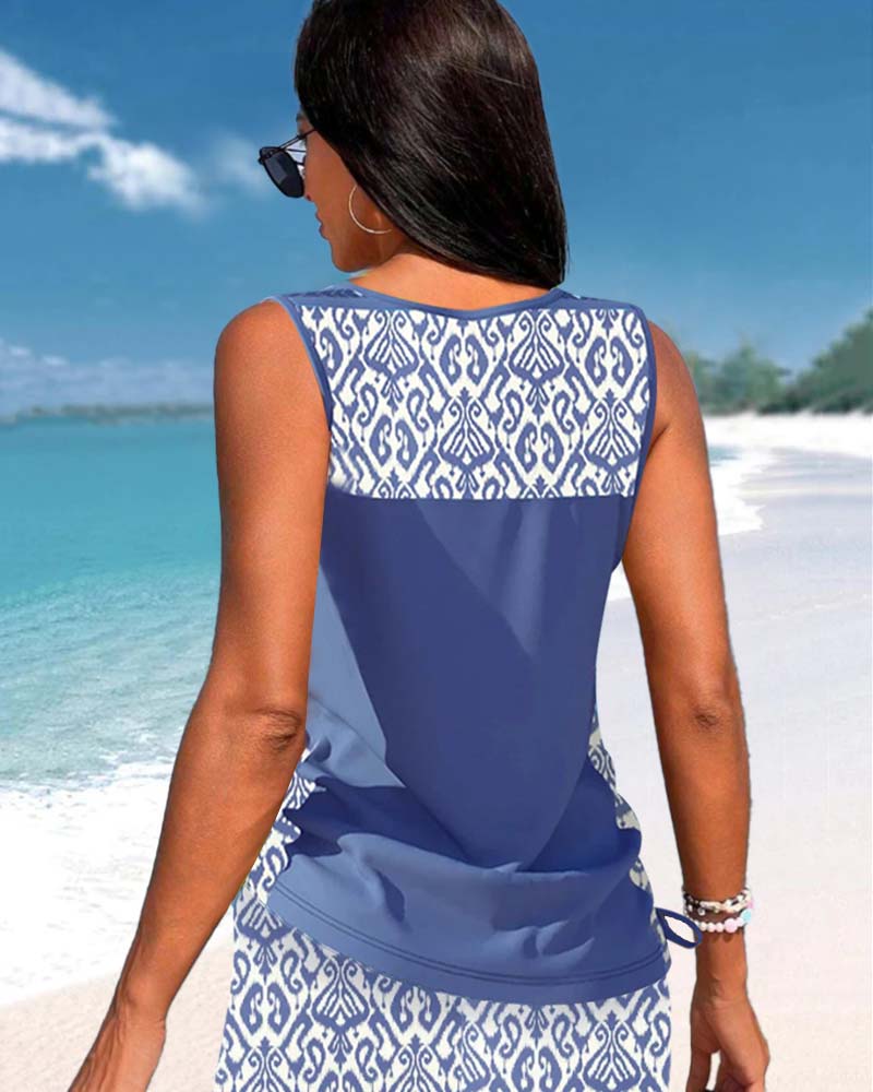 Azura | Tankini Deux Pièces Col V Croisé & Imprimé Géométrique Ethnique