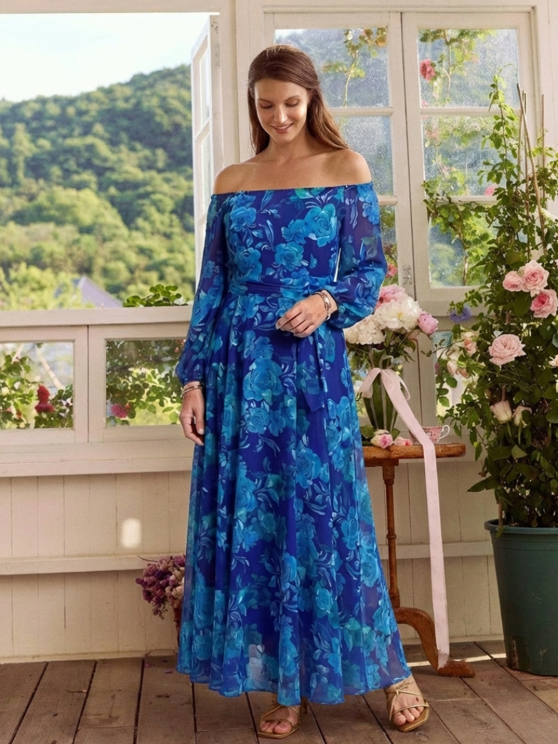 Aspen | Robe Maxi Fleurie à Épaules Dénudées