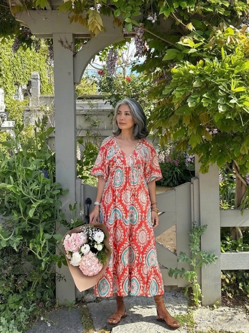 Zaria | Robe midi à manches courtes et décolleté en V imprimé paisley
