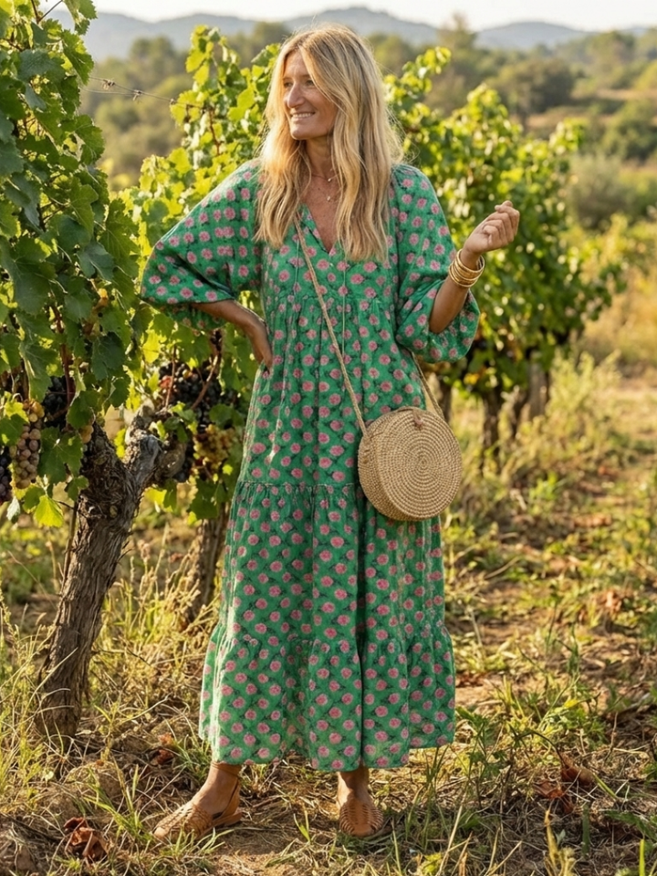 Fiora | Robe Midi Évasée Imprimée Florale à Col V