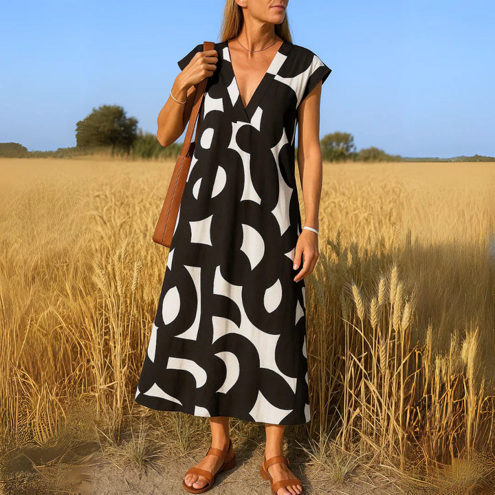 Tatiana | Robe Maxi Imprimé Graphique Col V