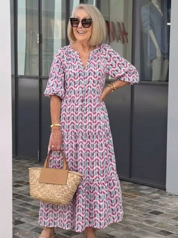 Mireya | Robe midi à manches longues à imprimé géométrique