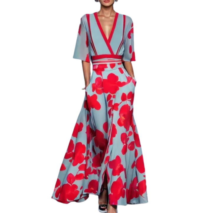 Noelle | Robe de Printemps Fleurie avec Décolleté en V
