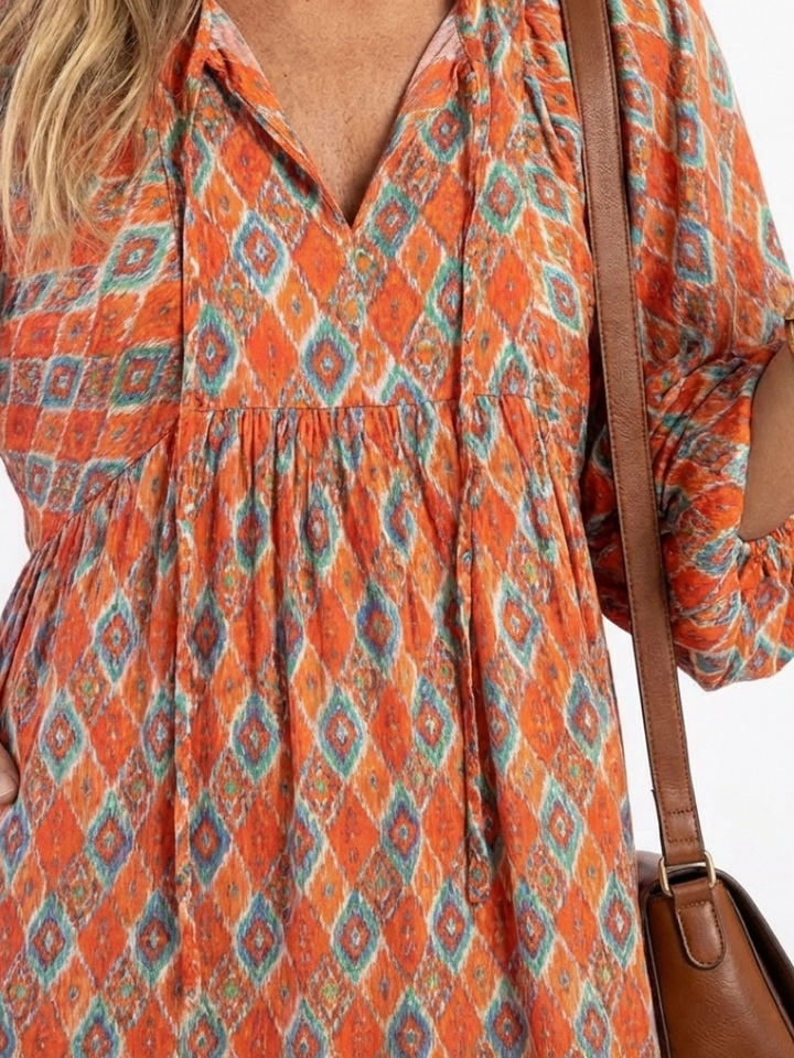 Amara | Robe Midi à Imprimé Géométrique avec Décolleté en V