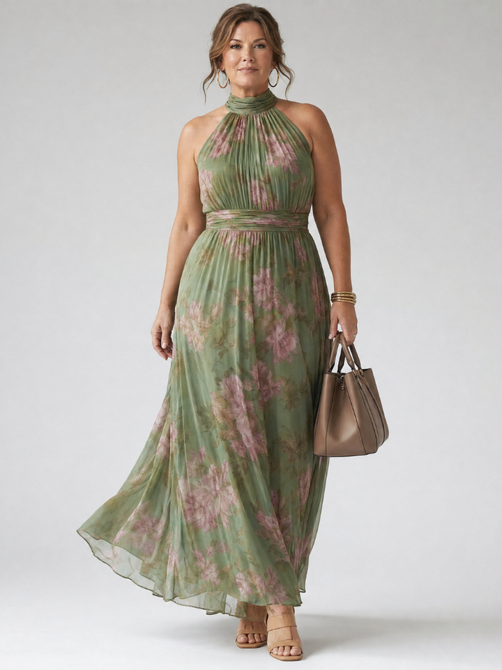 Mireille | Robe Midi à Encolure Halter Froncée