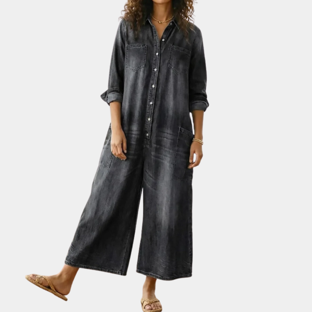 Diana | Salopette en denim doux lavé vintage avec fermeture à boutons