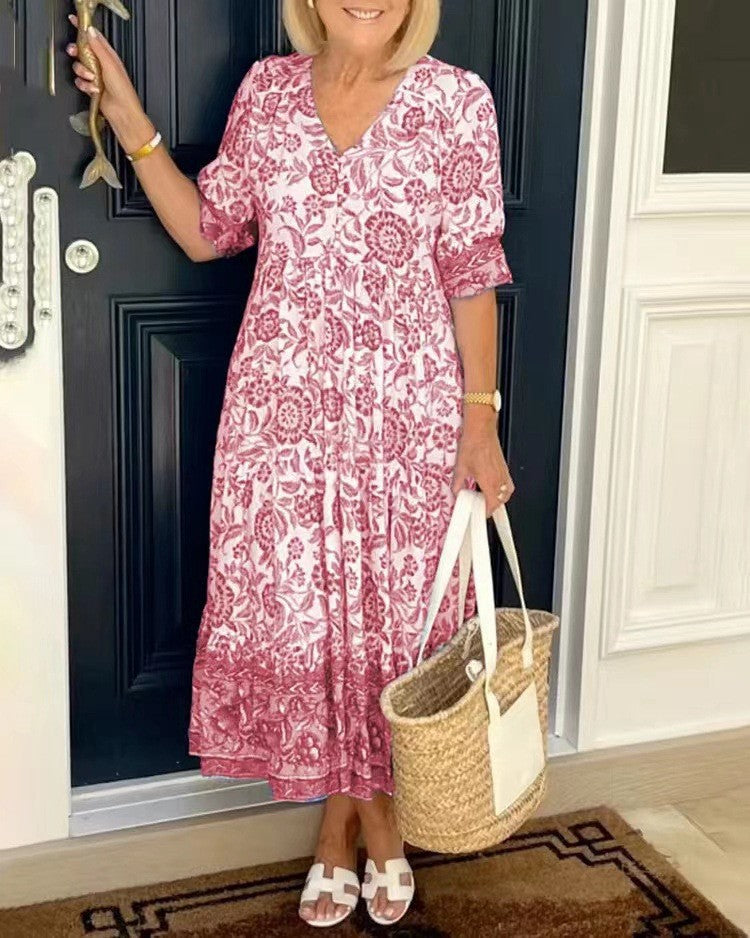 Ellie | Robe Fleurie Élégante à Col V