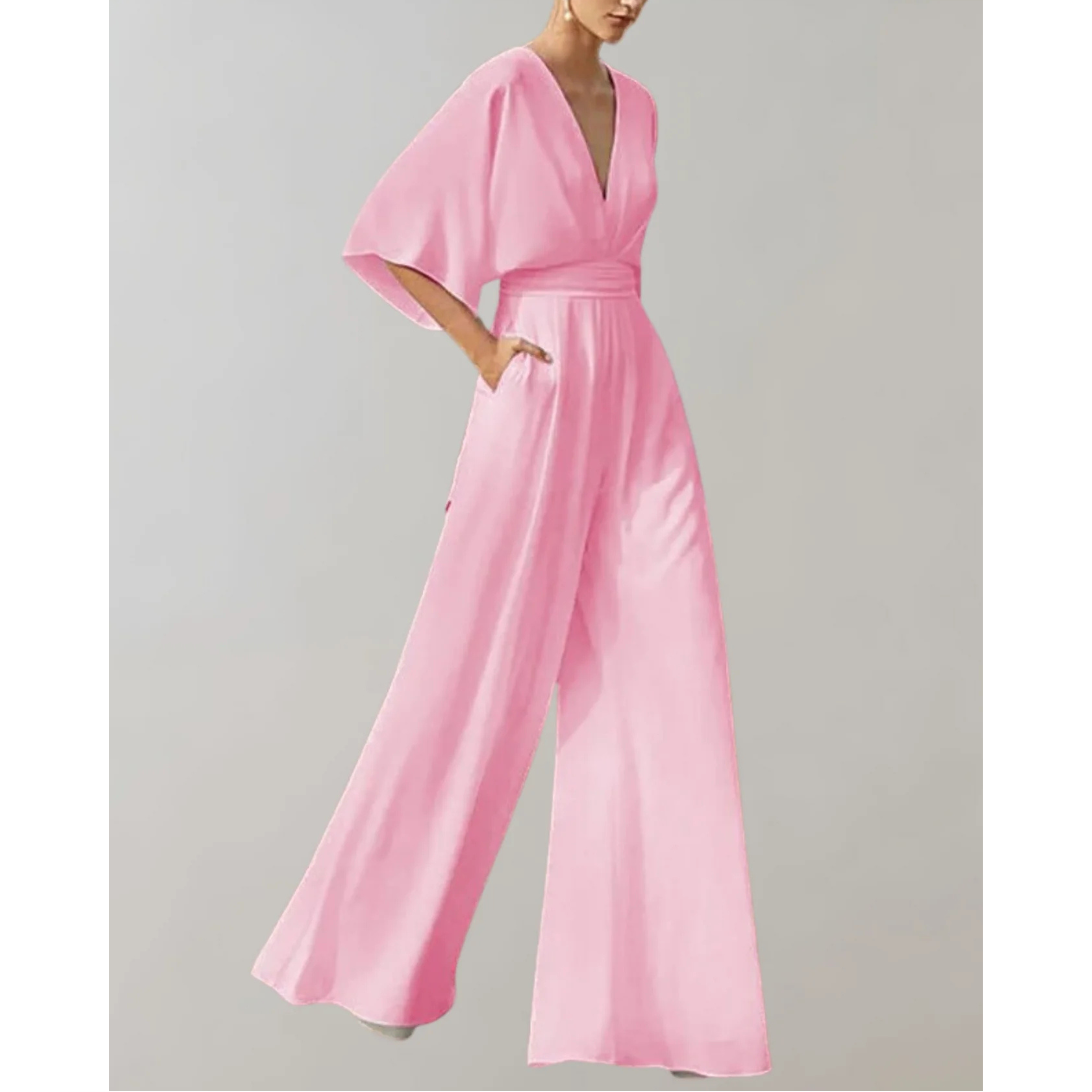 Célia | Combinaison Fluide Col V & Jambes Larges