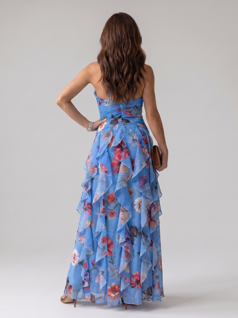 Nori | Robe Maxi Florale à Encolure Halter et Corps Froncé