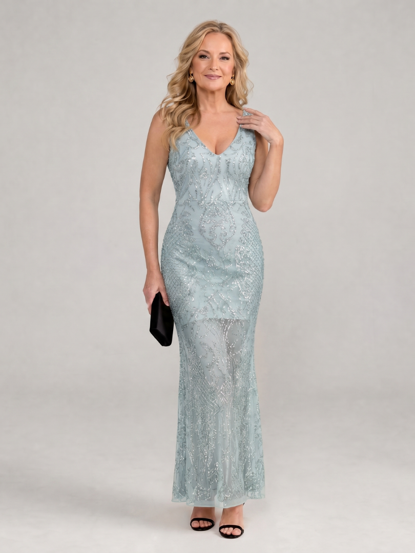 Sirea | Robe midi sans manches avec panneaux transparents et paillettes