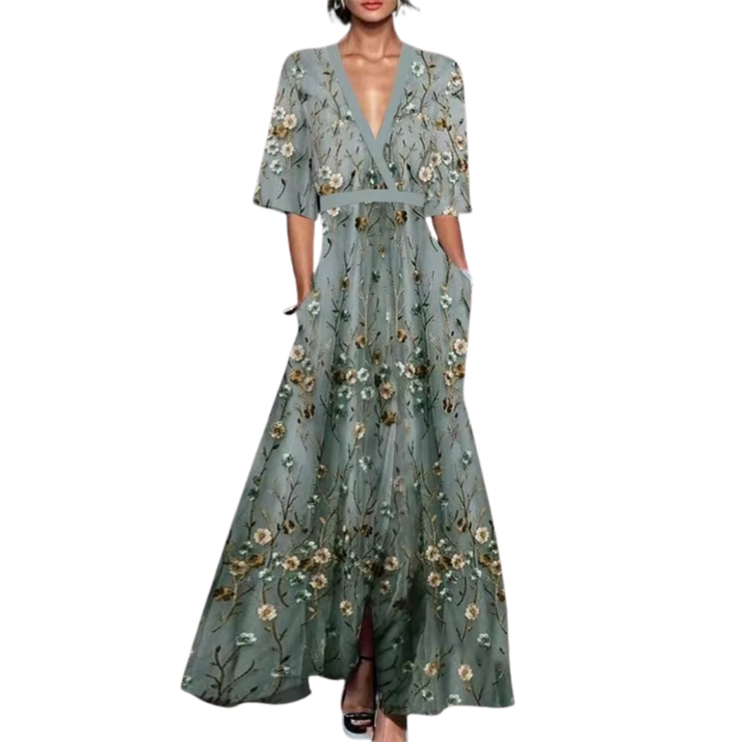 Noelle | Robe de Printemps Fleurie avec Décolleté en V