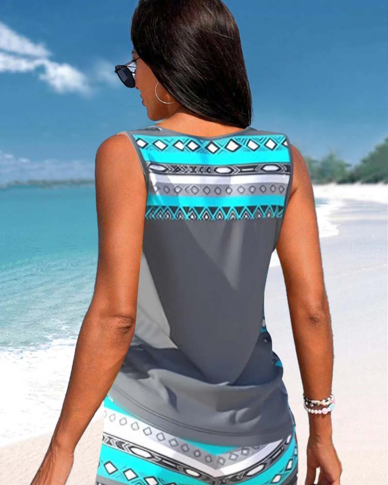Azura | Tankini Deux Pièces Col V Croisé & Imprimé Géométrique Ethnique