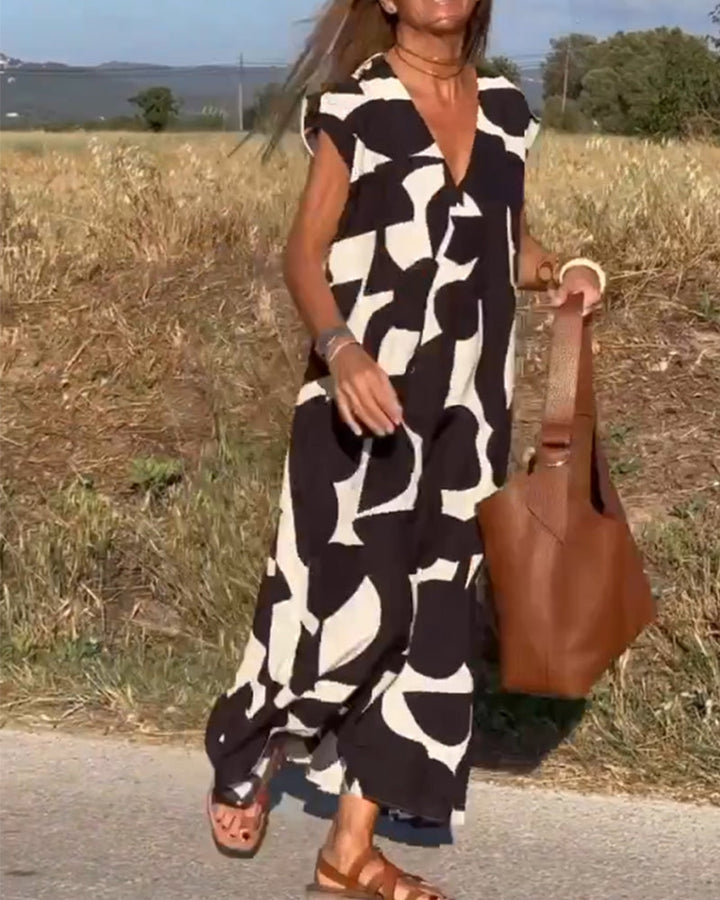 Robe avec imprimé et col en V
