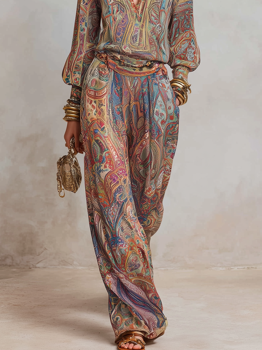 Pantalon large à imprimé paisley exquis