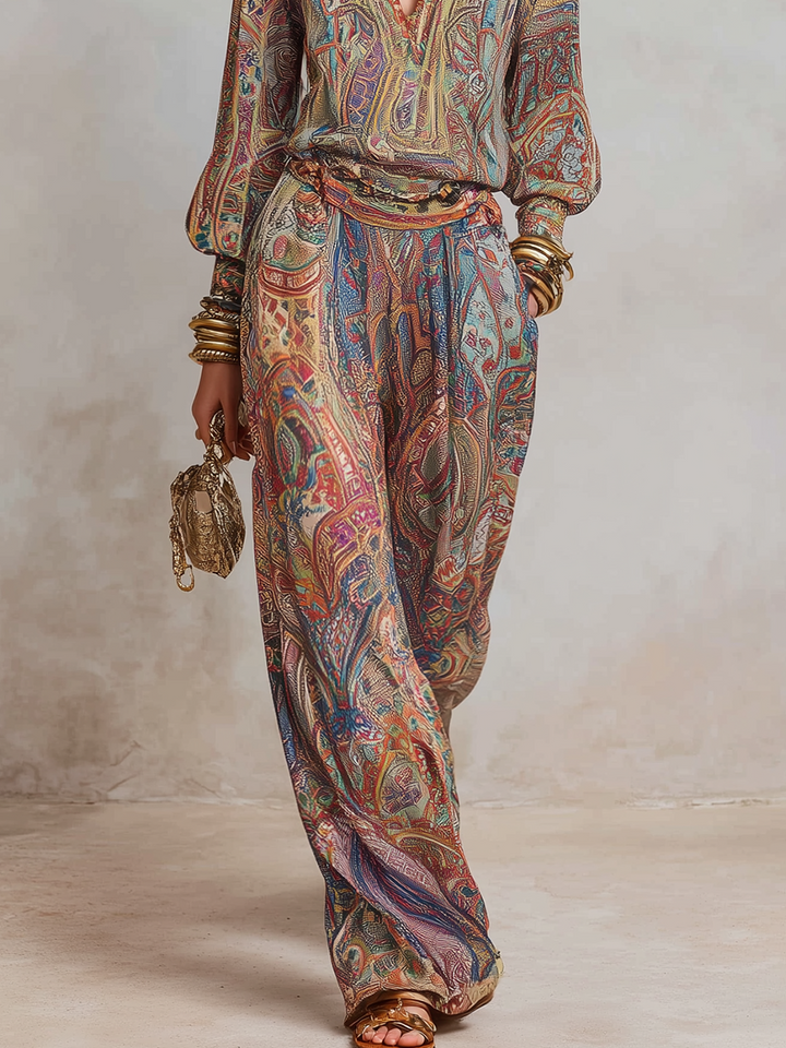 Pantalon large à imprimé paisley exquis