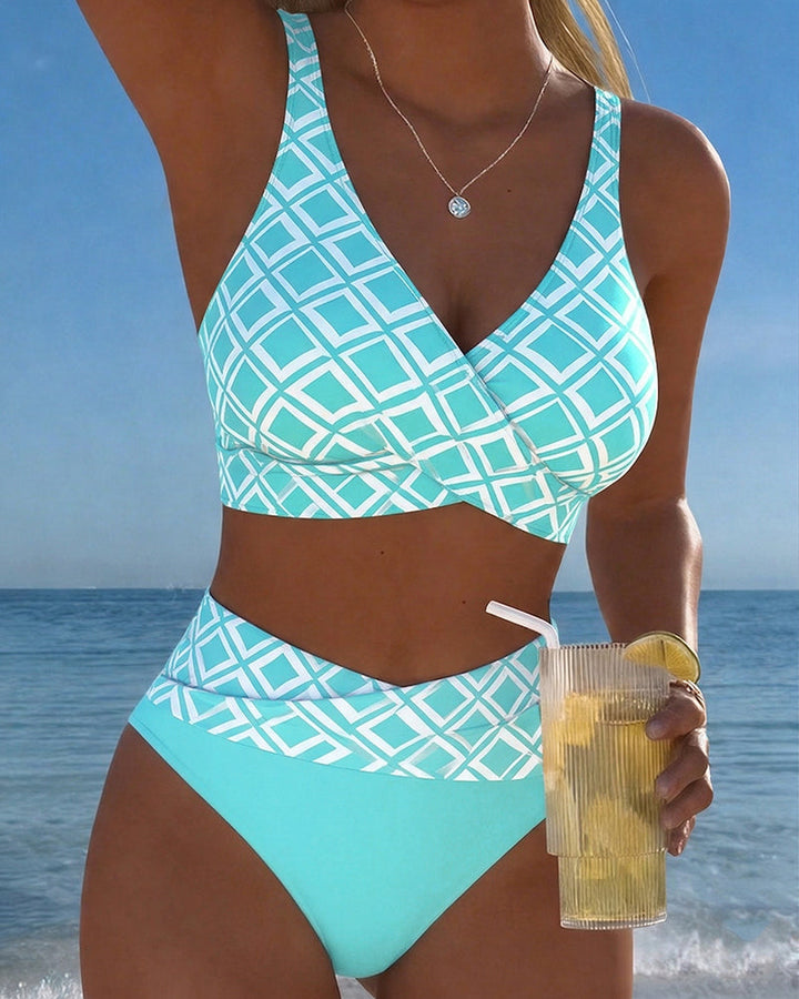 Léa | Bikini Deux Pièces Imprimé Géométrique & Taille Haute