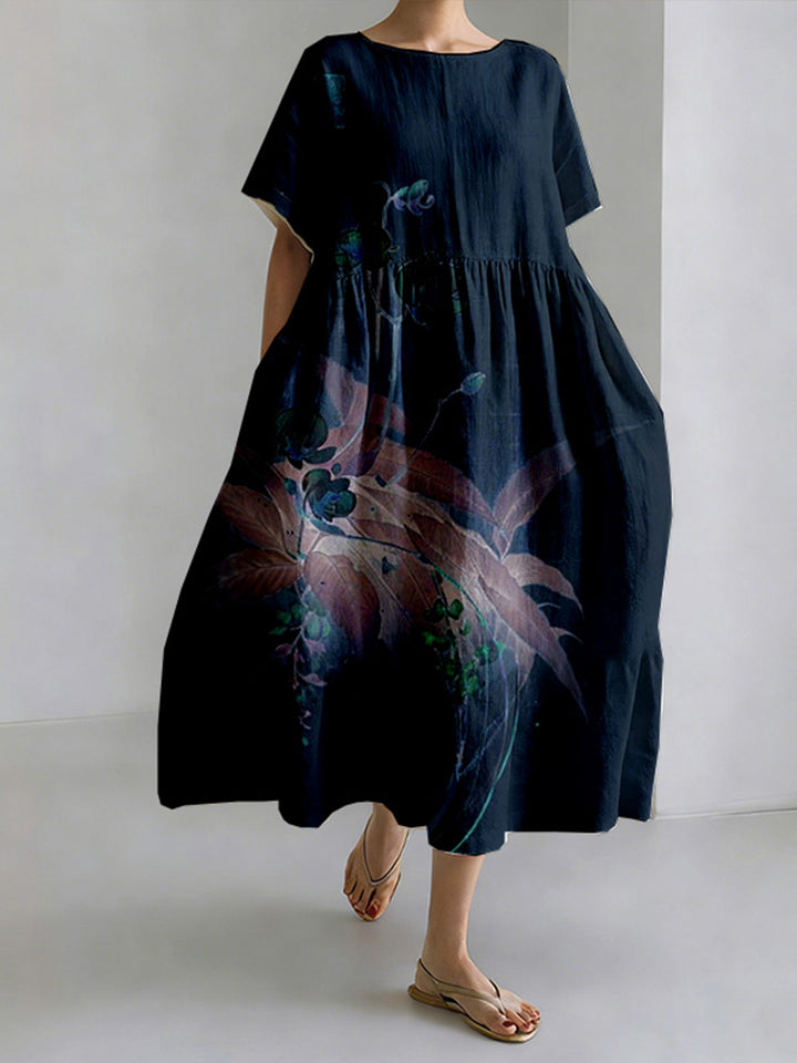 Robe tie-dye imprimée de lys plissée de style japonais
