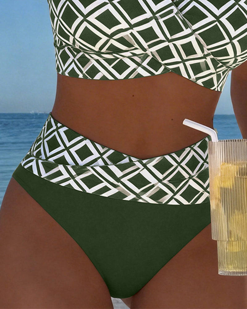 Léa | Bikini Deux Pièces Imprimé Géométrique & Taille Haute
