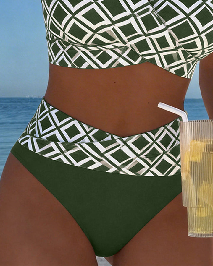 Léa | Bikini Deux Pièces Imprimé Géométrique & Taille Haute