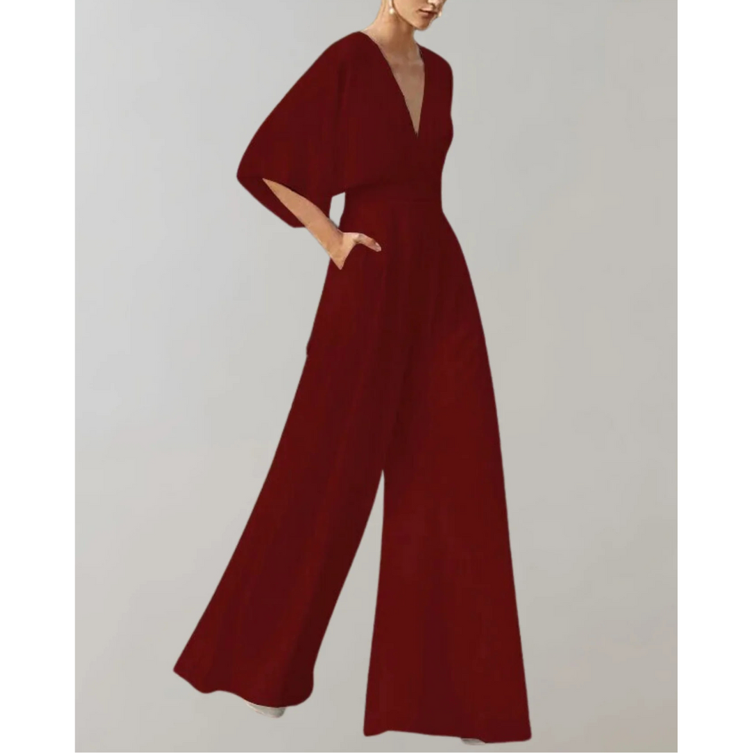 Célia | Combinaison Fluide Col V & Jambes Larges